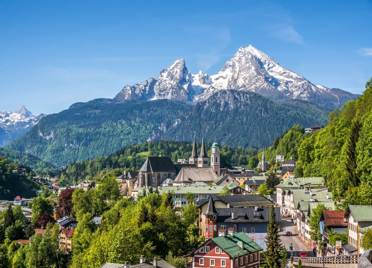 German town the view of Bavarian alps