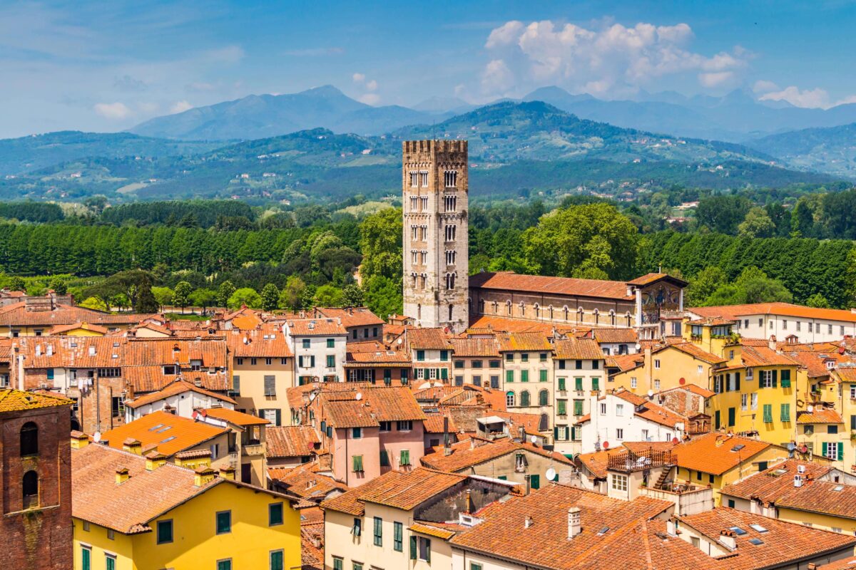 View of Lucca and the Apuan Alps