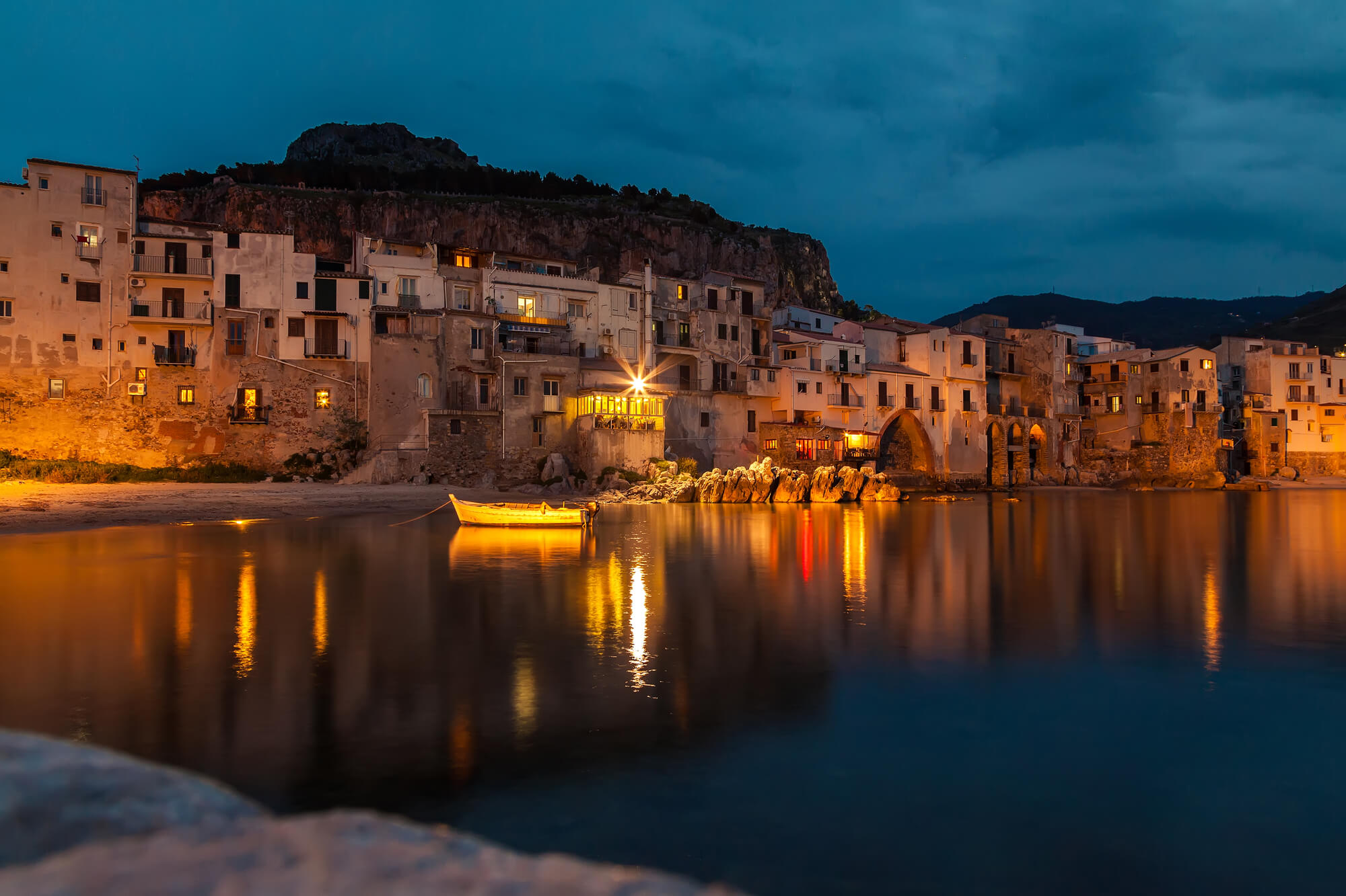 Cefalu town at night