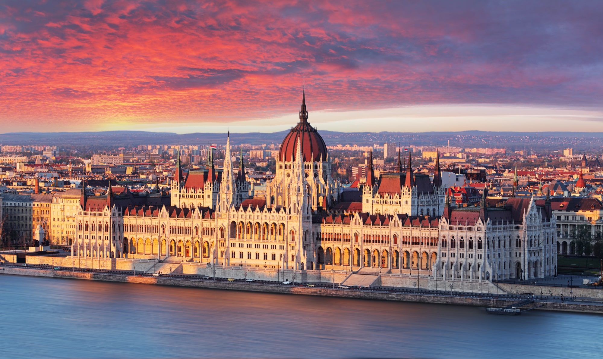 Hungary Parliament Building at sunset in Budapest